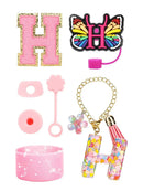 Axyaa Cup Set: Initials Silicone Straw Cap Boot Handle Sticker Charm