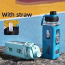 Axyaa Square Plastic Water Bottle with Straw, Leak Proof Sports Cup, 600ML Large Capacity