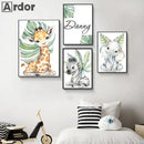 Axyaa Jungle Animal Nursery Canvas Print with Custom Name - Kids Room Wall Art