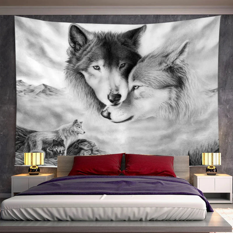 Axyaa Psychedelic Moon Wolf Wall Hanging Tapestries for Home Decor
