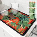 Axyaa Flower Print Drying Mat: Absorbent, Anti-Slip Placemat for Table Cups