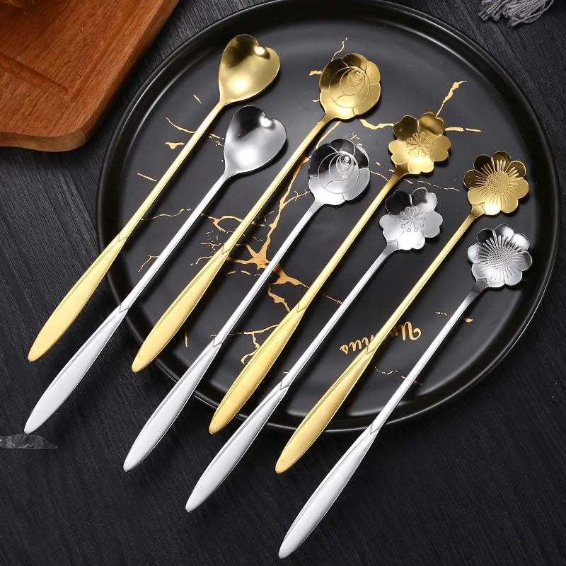 Axyaa Stainless Steel Long Handle Mini Spoon for Dessert Coffee Ice Cream