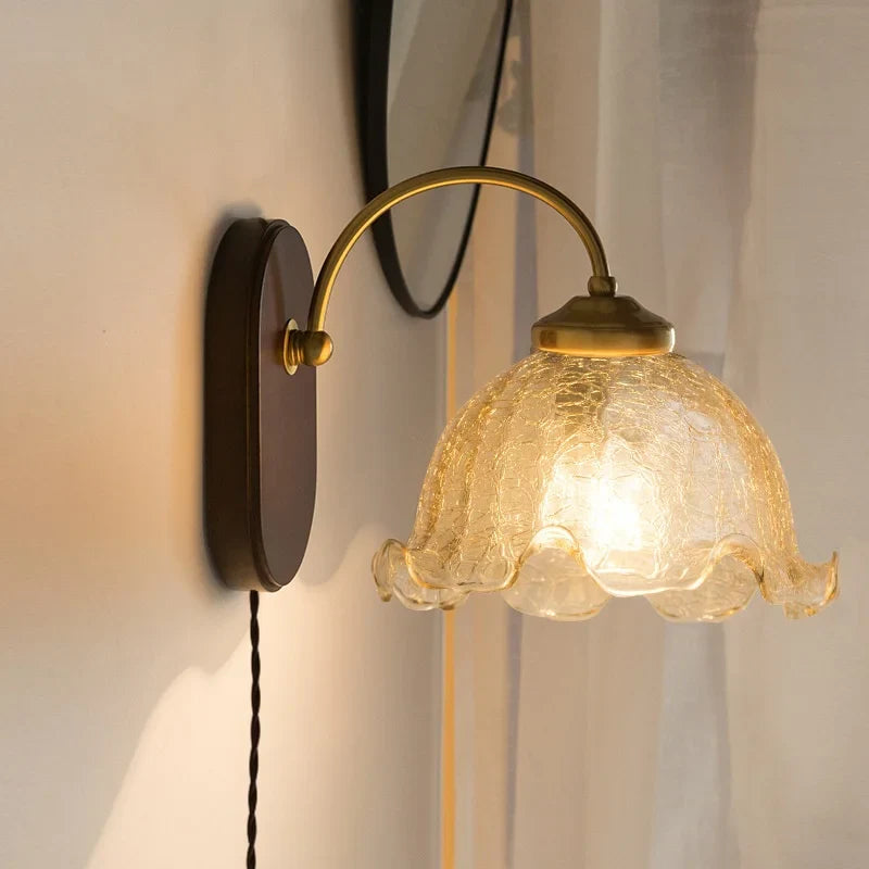 Axyaa Nordic Glass Copper LED Wall Light for Bedroom Bathroom Living Room