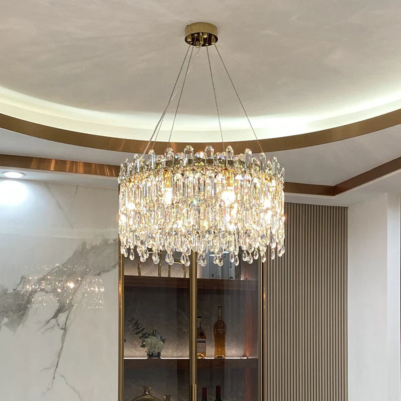 Axyaa Crystal Pendant Chandelier: Luxury Living Room Kitchen LED Decorative Lighting