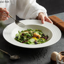 Axyaa White Barley Ceramic Deep Plate with Creative Relief Design