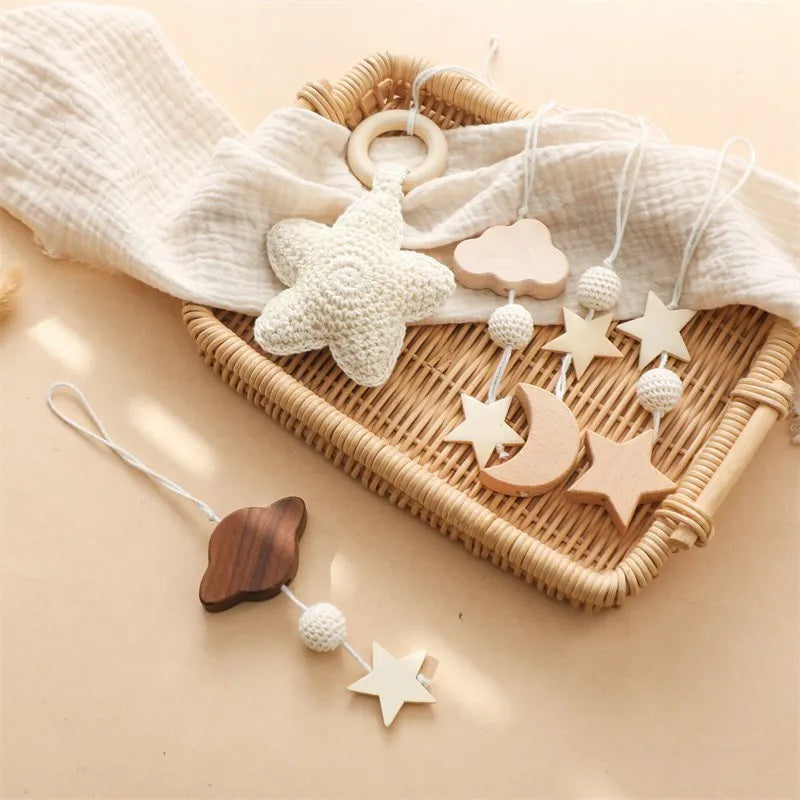 Axya Wooden Baby Gym: Moon Cloud Star Rattle Montessori Toy