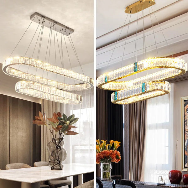 Axyaa Crystal Chandelier Pendant Light - Modern Luxury Dimmable LED Oval Lustre