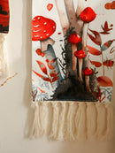 Boho Red Mushroom Cotton Wall Hanging Tapestry with Fringe by Axyaa