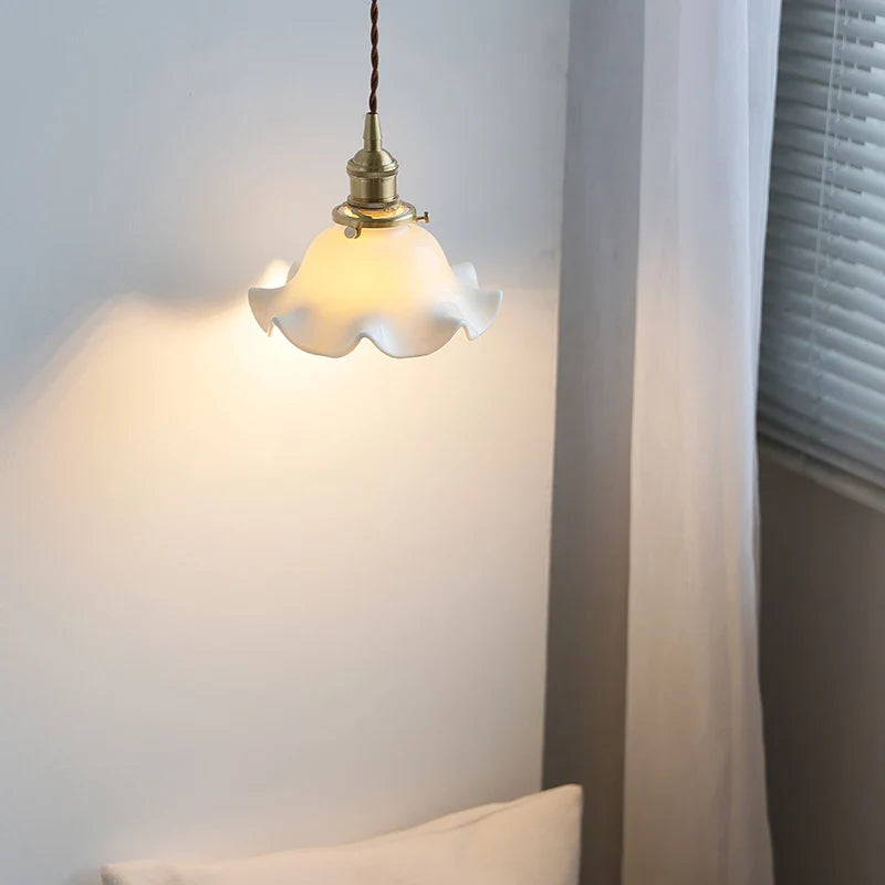 Axyaa White Ceramic LED Pendant Lamp, Adjustable Wire, Japan Style, E27 Bulb