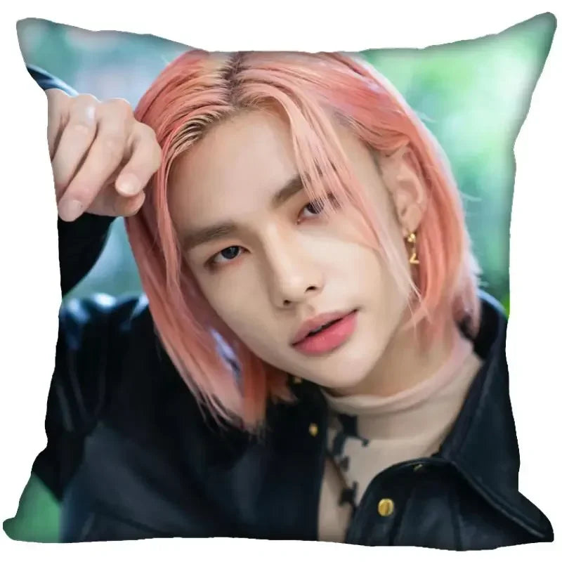 Axyaa Satin Hwang Hyunjin Pillow Cover - Decorative Bedroom Office Pillowcase Square Zipper Case