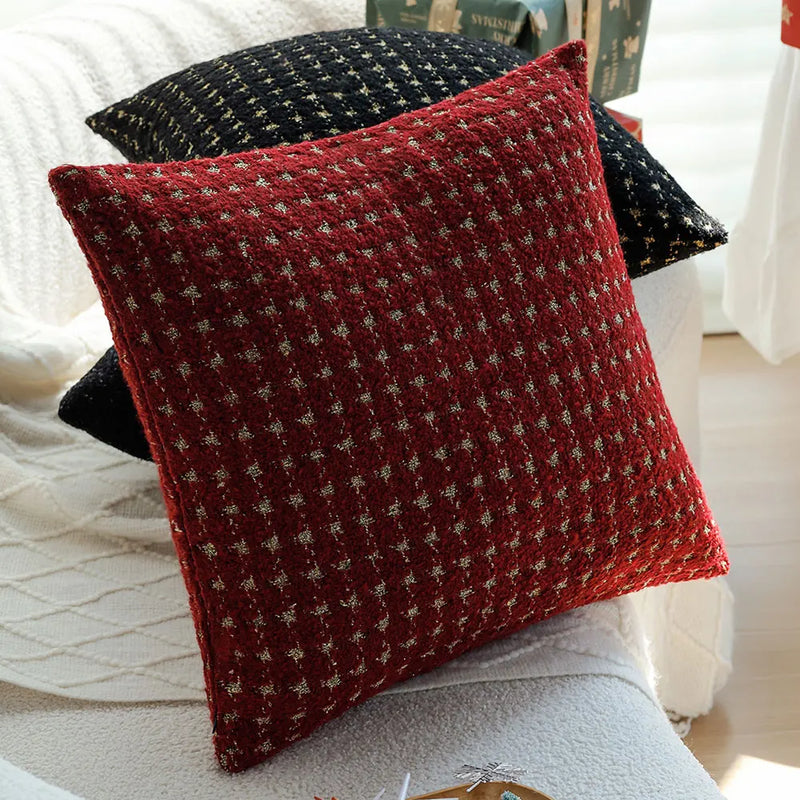 Axyaa Red Gold Houndstooth Christmas Cushion Cover 45x45 - Sofa Decor Party Home