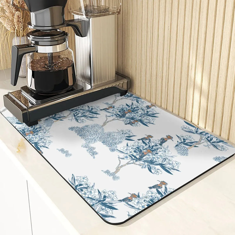 Axyaa Silicone Dish Mat, Flowers Pattern Absorbent Drying Mat for Kitchen Essentials