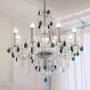 Axyaa French Blue Crystal Chandelier: Luxury Glass E14 Pendant Light, Romantic Living Room Decor