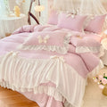 Axyaa 2025 White Bedding Set with Ruffles - Duvet Cover, Pillowcases, Sheet