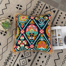 Axyaa Bohemian Tufted Lumbar Pillow Cover with Geometric Floral Embroidery & Pompom Tassels