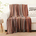 Axyaa Boho Knit Throw Blanket with Tassels | Lightweight Woven Sofa and Bed Decor