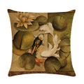 Axyaa Lotus Carp Print Cushion Cover for Home Decor on Mahogany Chair