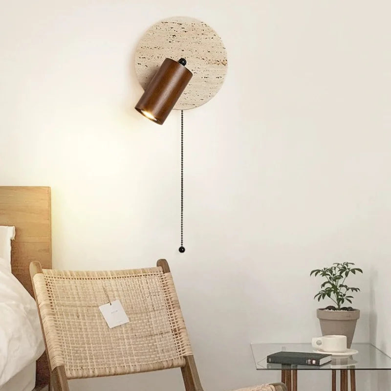 Axyaa Round Stone LED Reading Light Walnut Log Wood Color