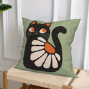 Axyaa Cute Cat & Floral Pattern Pillow Covers for Sofa, Bedroom & Car
