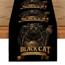 Axyaa Black Cat Broom Jar Hat Table Runner Halloween Decor