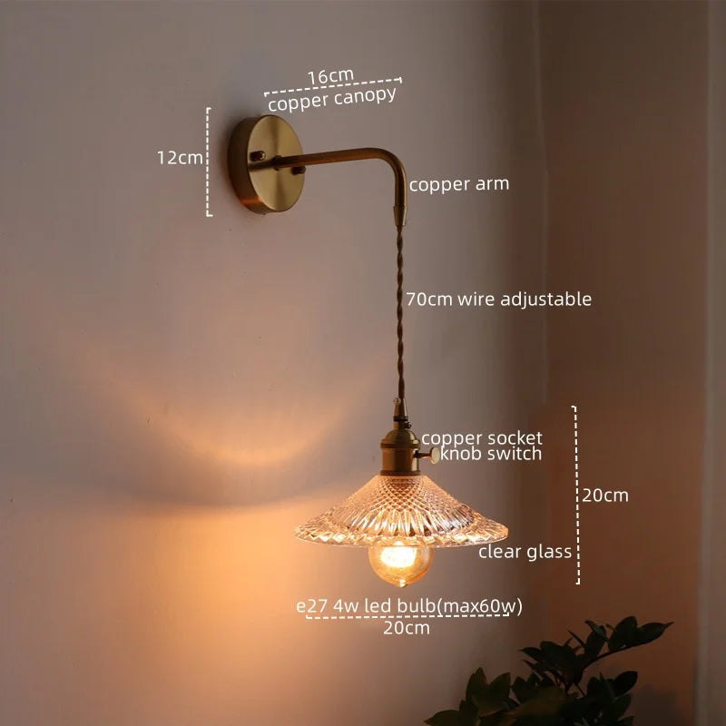 Axyaa Nordic LED Wall Sconce Glass Copper Light for Home Decor & Living Room
