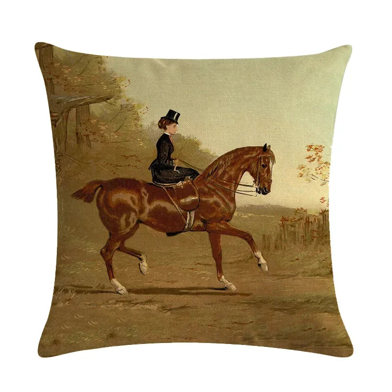 Axyaa Retro Horse Print Cushion Cover for Home Decor 45x45cm