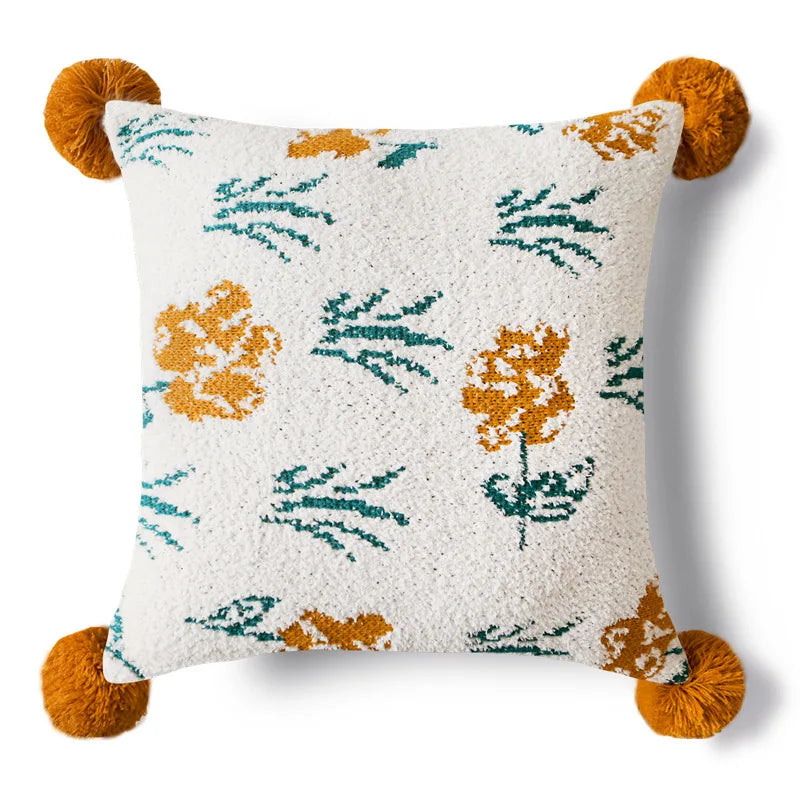 Axyaa Soft Tufted Pompom Leaves Cushion Cover for Sofa Bed, 45x45cm