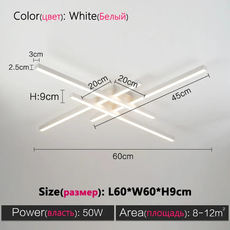 Axyaa Black Chandelier Square LED Ceiling Lamp - Nordic Minimalist Creative Strip Lights