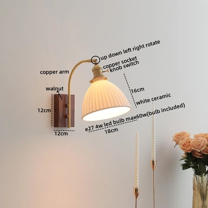 Axyaa Glass Copper LED Wall Lights Modern Bedside Lamp 4w Applique Da Parete