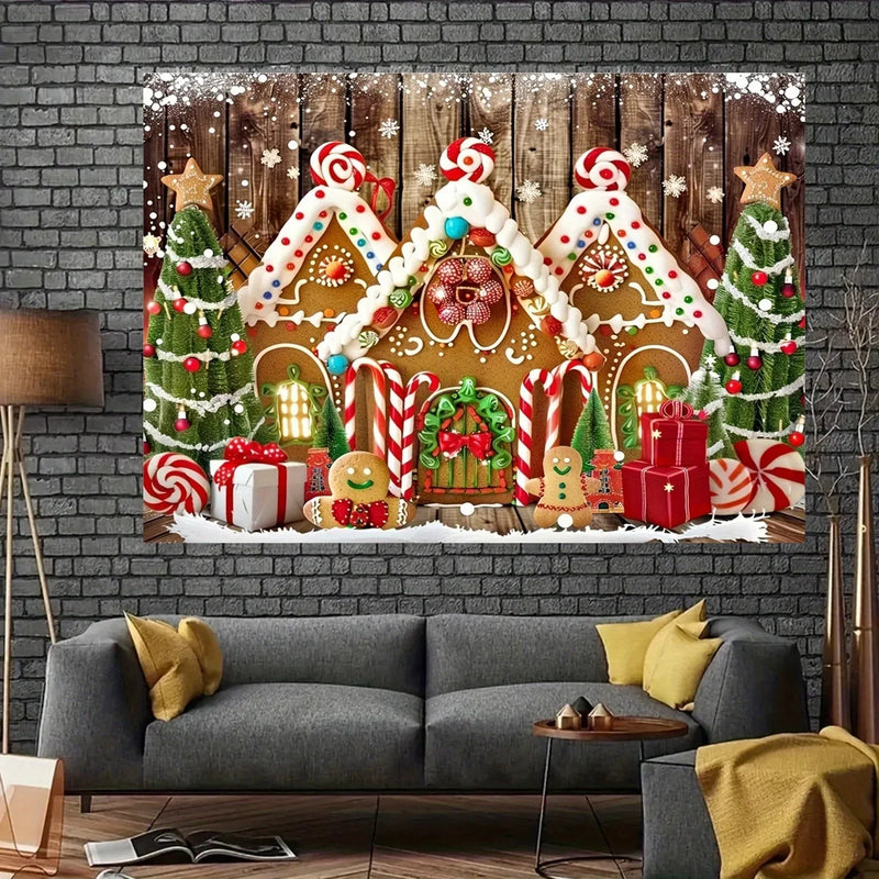 Axyaa Christmas Gingerbread House Tree Hanging Wall Decoration Blanket