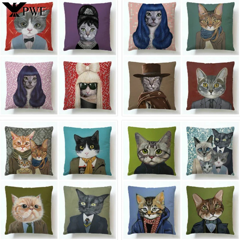 Axyaa Cartoon Animal Linen Pillowcase for Home Sofa Decor