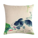 Axyaa Rabbit Pillowcase: Cute Ink Style for Office, Car, Sofa & Living Room