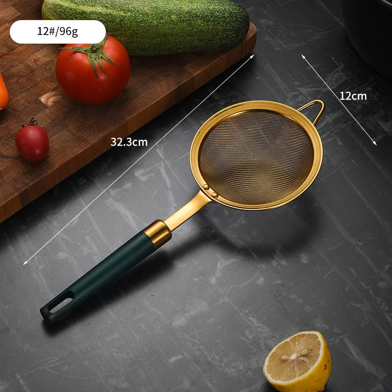 Axyaa Stainless Steel Green Handle Strainer Colander - Kitchen Essentials