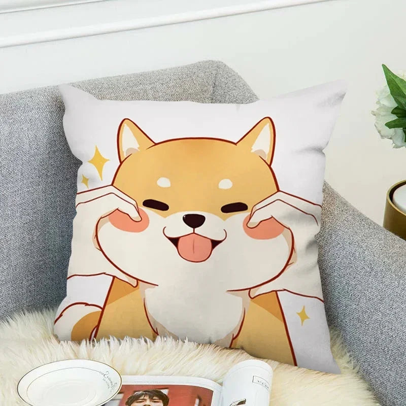 Axyaa Shiba Inu Cushion Cover 45x45cm for Bed or Chair Decor