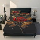 Axyaa Black Gold Marble Feather Rose 3D Single Piece Fitted Sheet