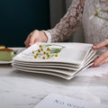 Axyaa Flora 10.25" Ivory White Ceramic Dinner Plates