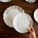 Axyaa Romantic Rose Relief Cream Dessert Plate: Ceramic Fruit Plate with Dots