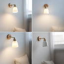 Axyaa White Ceramic LED Wall Sconce with Wooden Socket, Stair Wall Light Fixtures