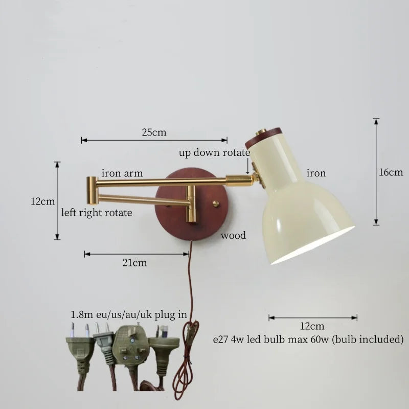 Axyaa White Pumpkin LED Wall Light - Swing Arm Nordic Modern Wandlamp