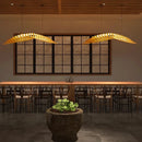 Axyaa Nordic Wood Fish Bone LED Pendant Chandelier - Modern Dining Room Hanging Lamp