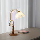 Axyaa French Retro Wooden Brass Floor Lamp with Glass Lampshade for Living Room