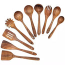 Axyaa Wood Kitchen Utensil Set - Skimmer Spoons, Salad Scoop, Non-Stick Colander