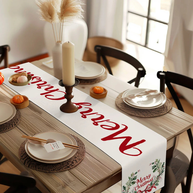 Festive Holly Berry Bow Table Runner by Axyaa