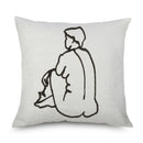 Axyaa Minimalist Matisse Portrait Linen Pillow Case, Sofa Decor, Simple Line Drawing