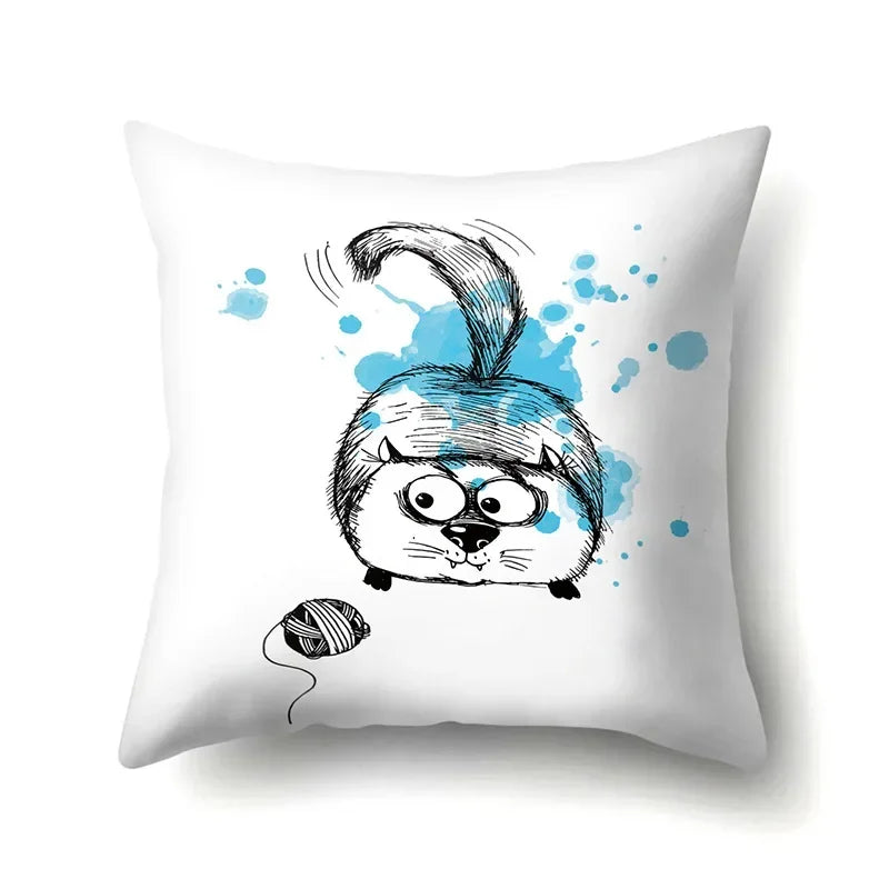 Axyaa Cartoon Animals Plush Cushion Cover 45x45cm Cute Cats and Dogs Pillowcase