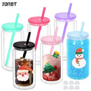 Axyaa Double Wall Snowglobe Cups with Straw Hole - Clear Drinkware Gift