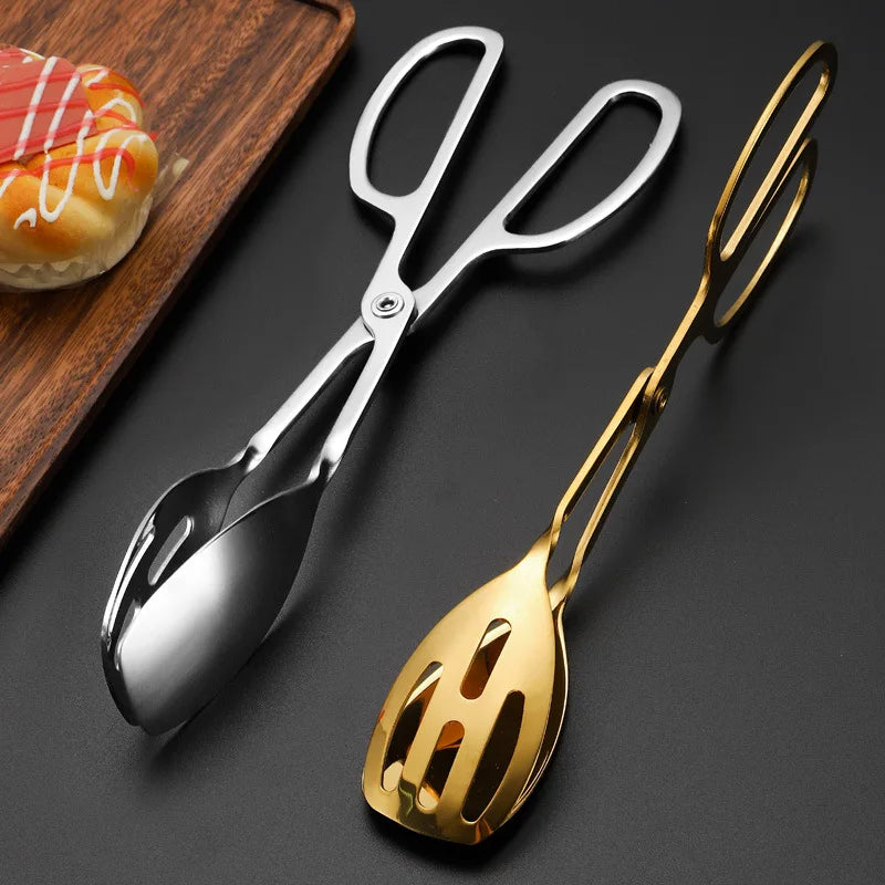 Axyaa Stainless Steel Food Tongs with Golden Handle