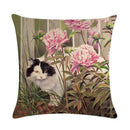 Axyaa Cute Cat Pet Pattern Pillow Cover Linen Throw Pillow 45*45cm