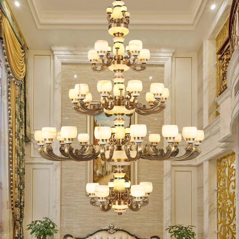 Axyaa All Copper Marble Chandelier: Luxury Living Room Lights, Chinese Wind Bedroom Lights