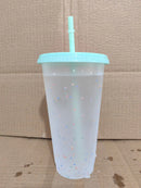 Color Changing Plastic Cup with Lid & Straw, Reusable for Cold/Hot Drinks, Confetti Pattern, Axyaa